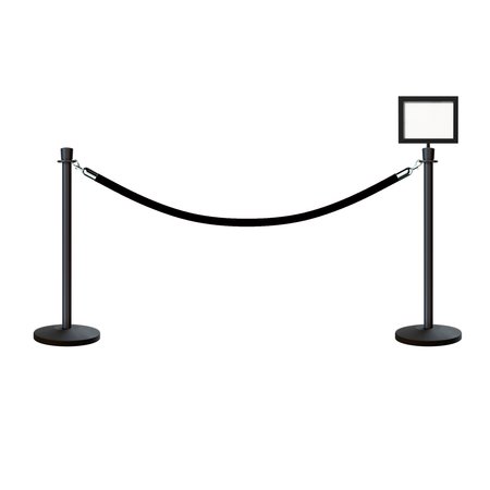 MONTOUR LINE Stanchion Post and Rope Kit Black, 2CrownTop 1Blk Rope 8.5x11H Sign C-Kit-1-BK-CN-1-Tapped-1-8511-H-1-ER-BK-PS